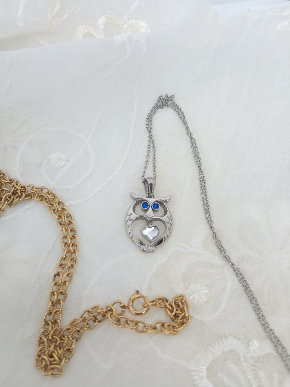 Owl lot~Pink Rhinestone Jelly Belly Necklace,Sarah Cov Ring, Blue Eyed Steel Owl - Picture 10 of 11